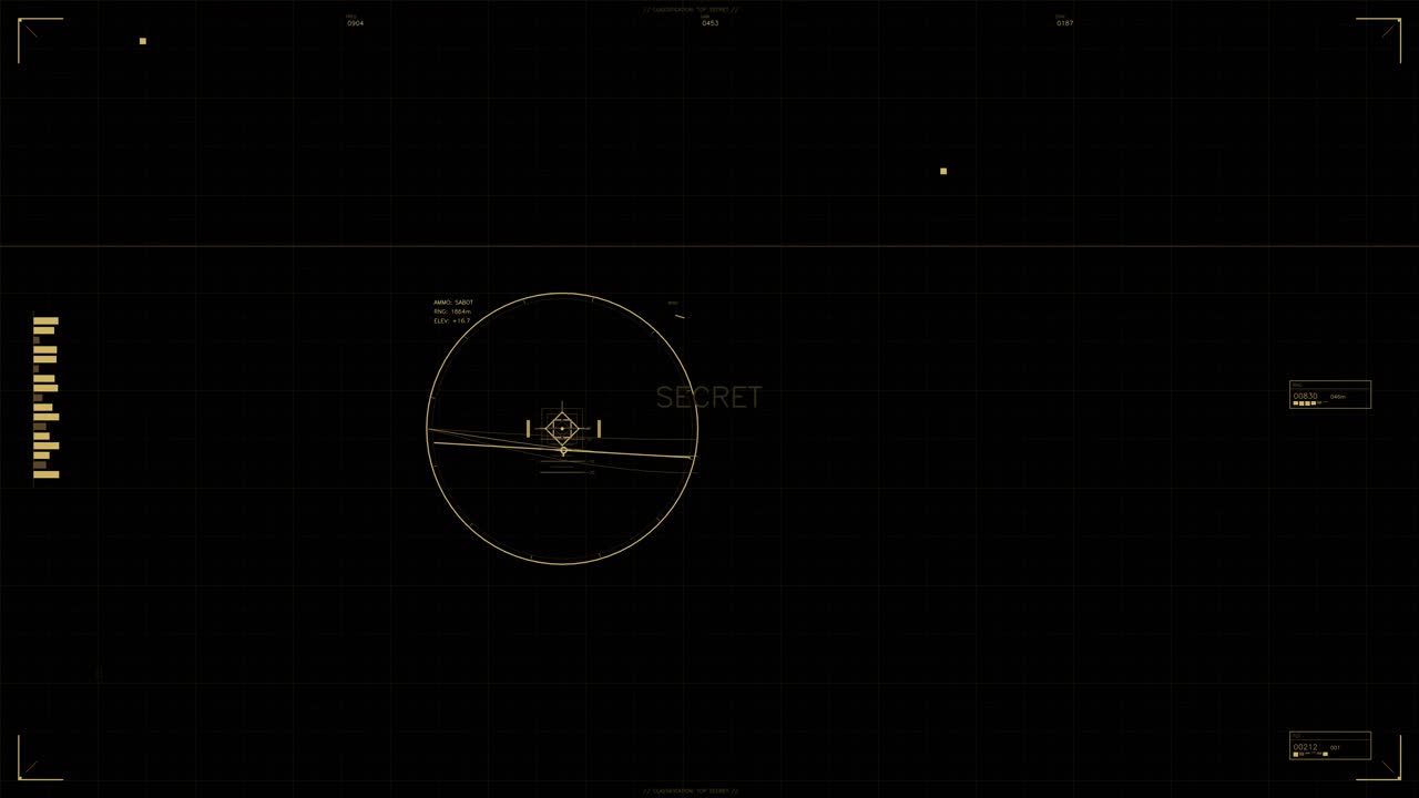 A hud animation displays various digital visual elements in a sci fi space. The design includes glowing lines, data points, and a central focus area for interaction