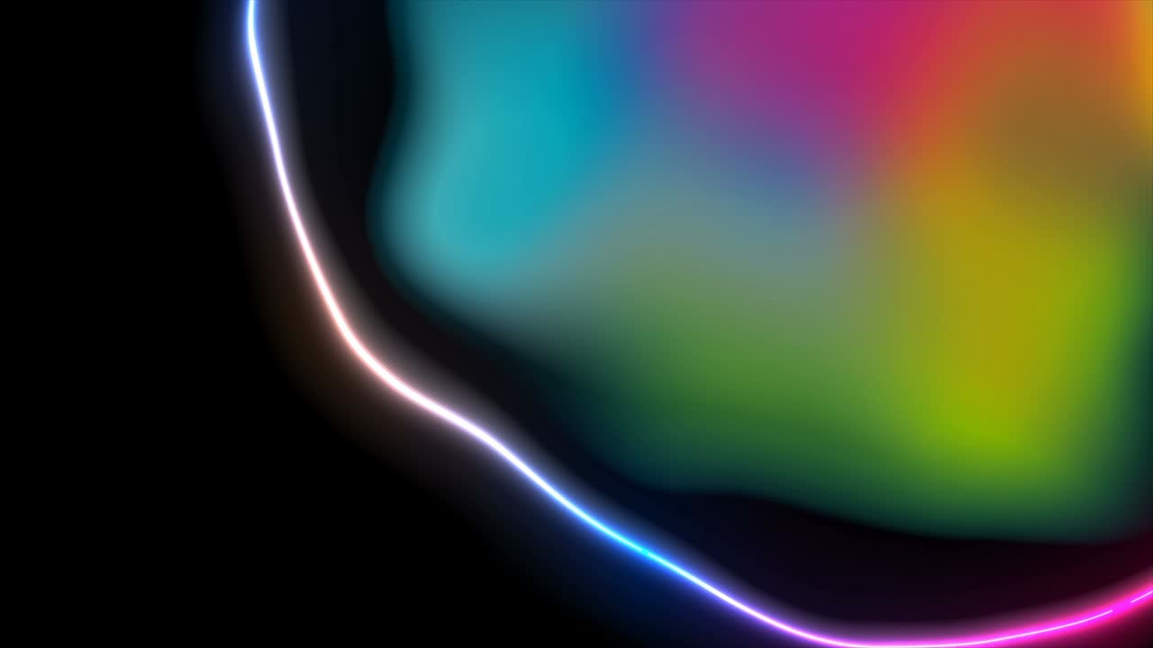 forma de burbuja geométrica de líquido holográfico y fondo de movimiento de círculo de neón