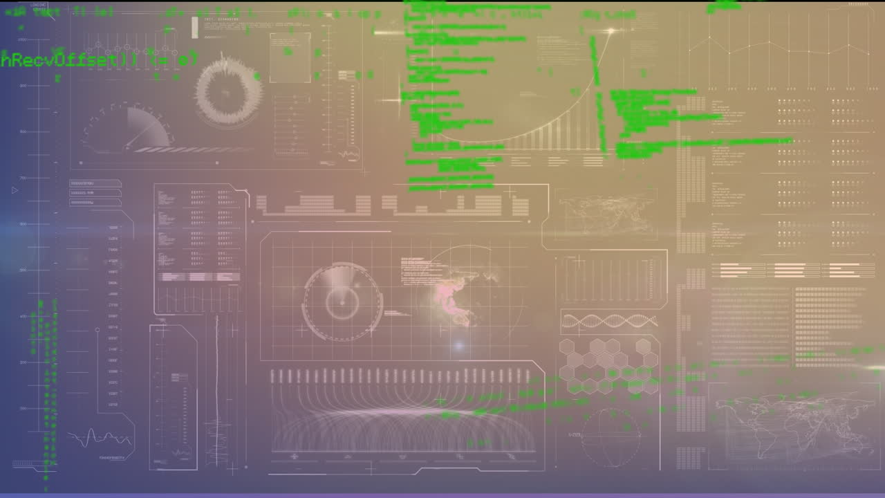 animación de la interfaz con datos de procesamiento del escáner, el globo y el verde