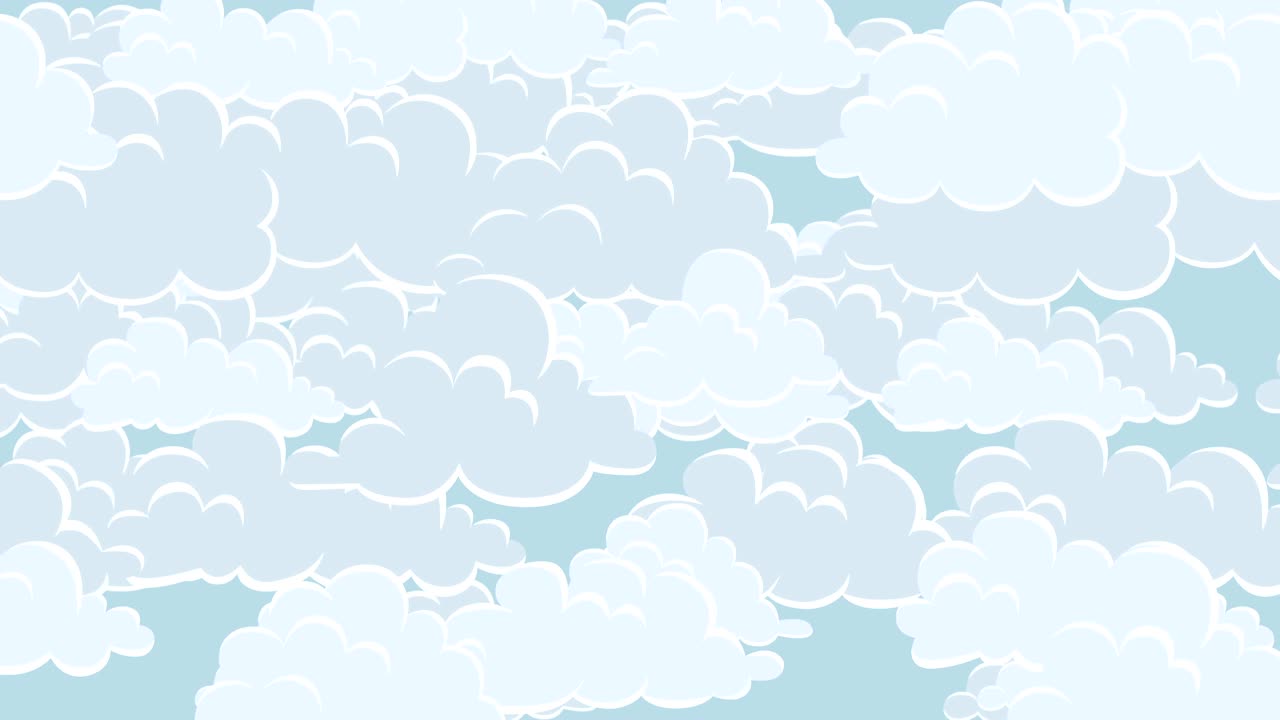 하늘에서 떠다니는 만화 구름 수평 루프 애니메이션 배경