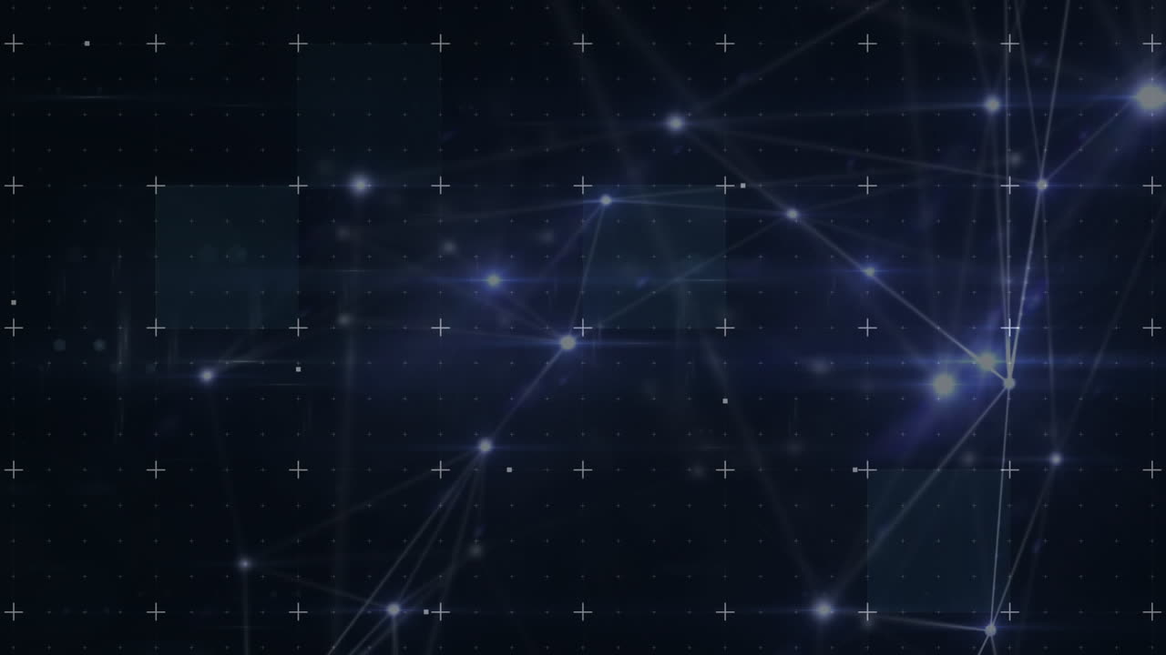 Animation of network of connections with glowing points over grid
