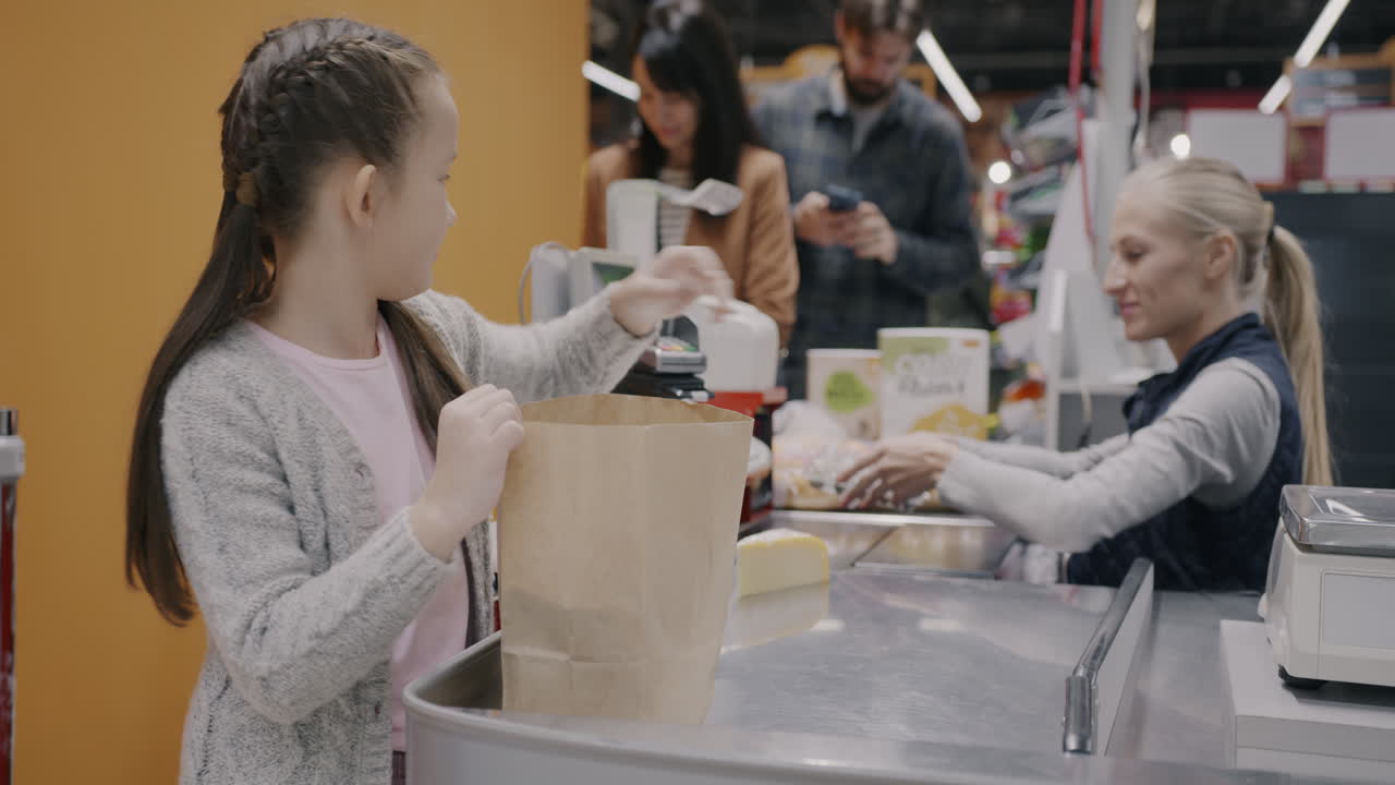 Family Shopping at Grocery Store