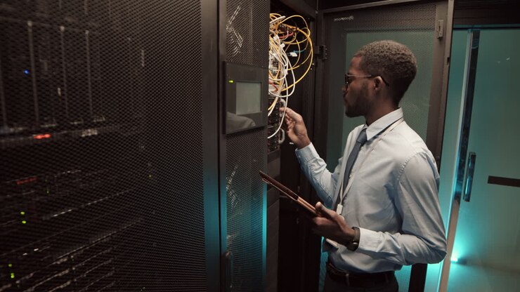 IT Technician Checking on Data Center
