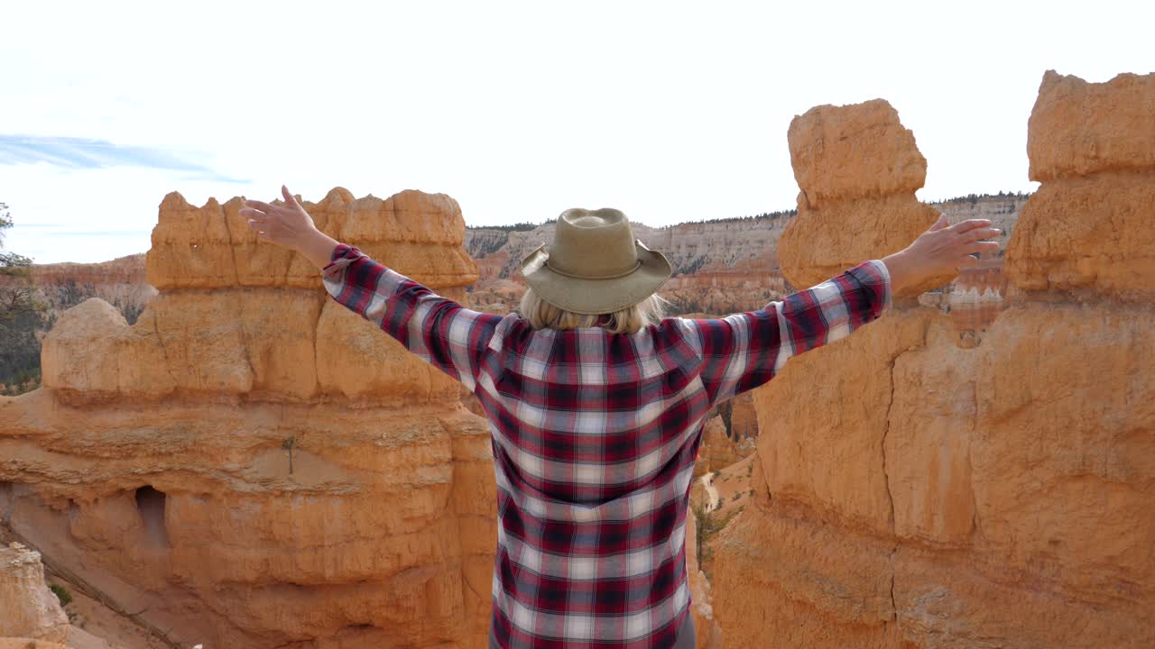 Success Achievement And Accomplishment Concept With Hiking Woman In Canyon