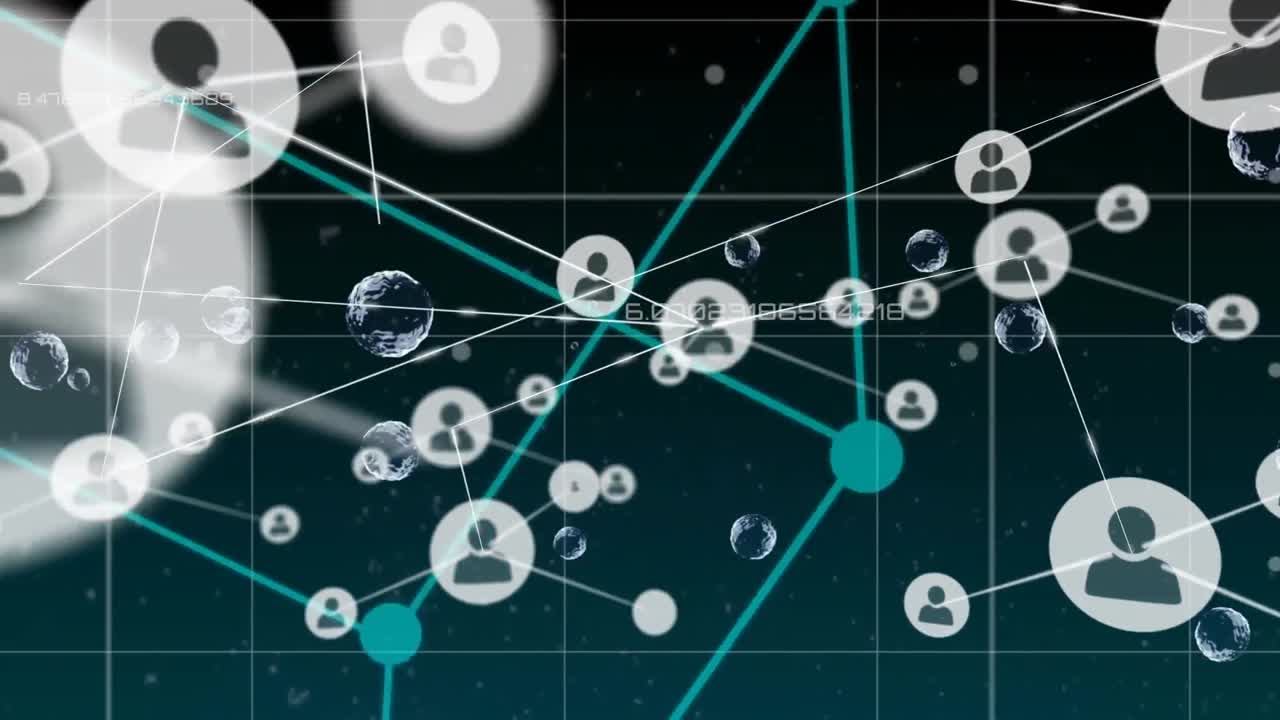 움직이는 모양과 데이터 처리에 대한 아이콘으로 연결 네트워크의 애니메이션