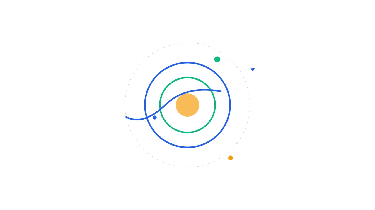 Abstract Motion Graphic of Concentric Circles and Orbiting Elements