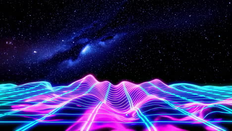neon grid mountains under a starry synthwave sky