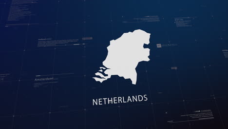 netherlands country map comes to life with cinematic panning, unveiling key details, the capital, and slogan, providing an engaging background for corporate and commercial use