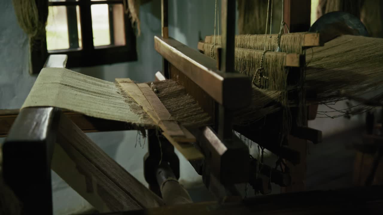 Antique Wooden Loom and Weaving Process