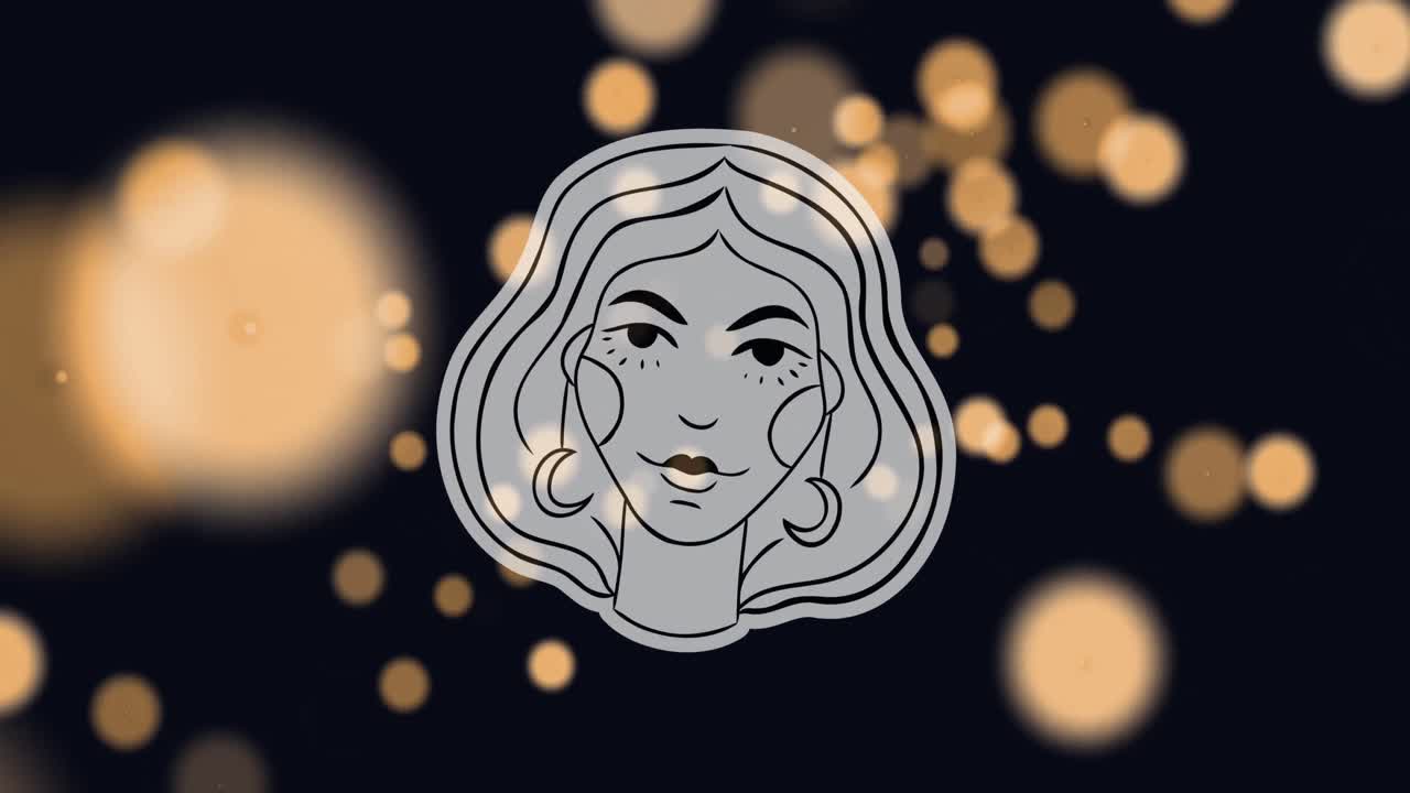 Animação do vetor da donzela do signo de Virgem contra reflexos de lente iluminados