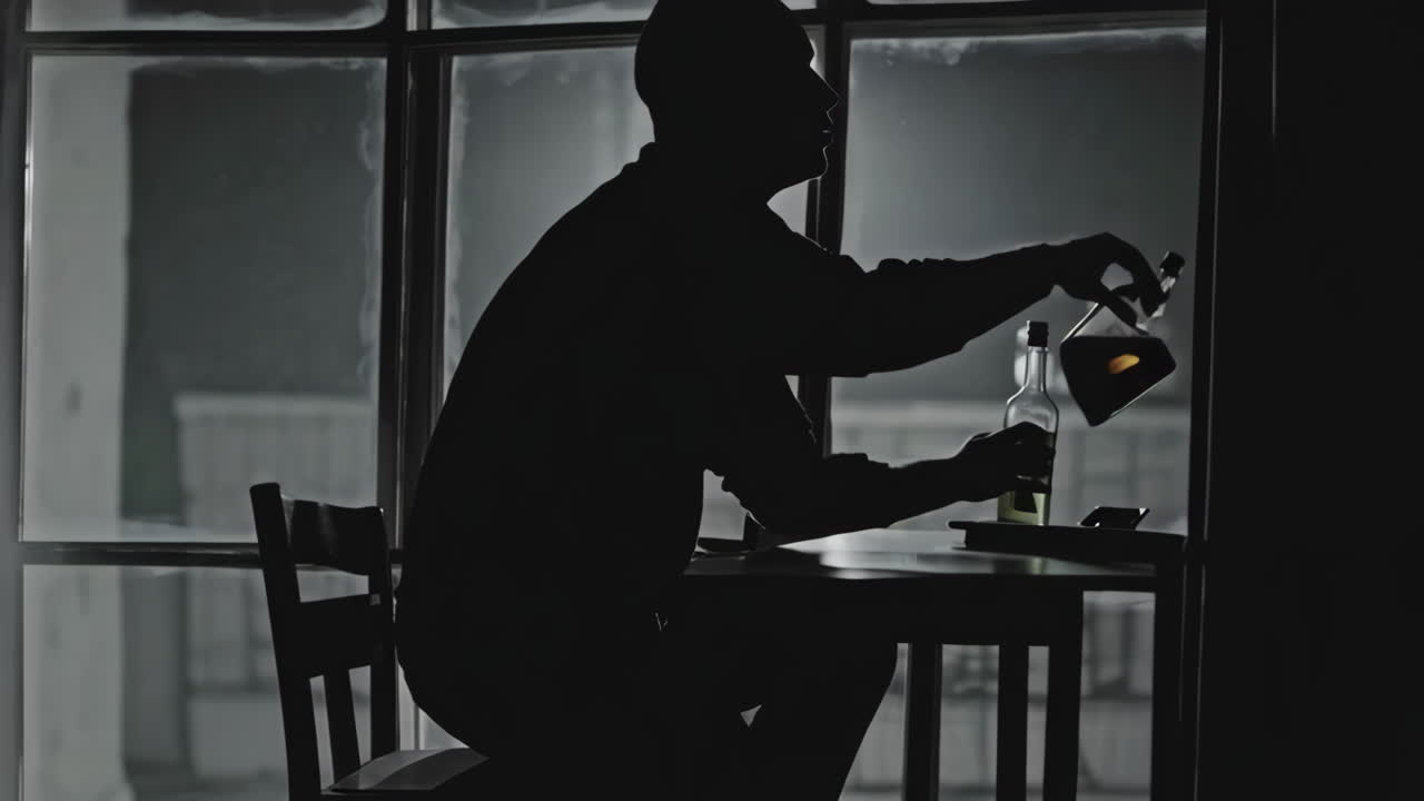 Uomo che beve da solo di notte