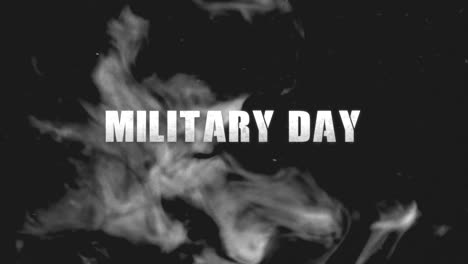 Animation-text-Military-Day-on-military-background-with-dark-smoke