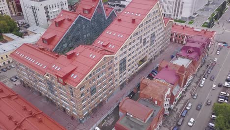 aerial view of a modern building complex in a city