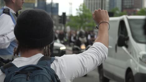 London-BLM-Protestor-Holding-Fist-in-Air