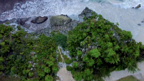 Tulum-Mexico,-Caribbean-Sea,-Beach,-Sunset,-Aerial-view