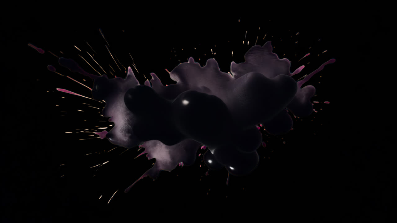 Abstract black ink splash art animated overlay, transparent 4K video, alpha channel, ProRes 4444