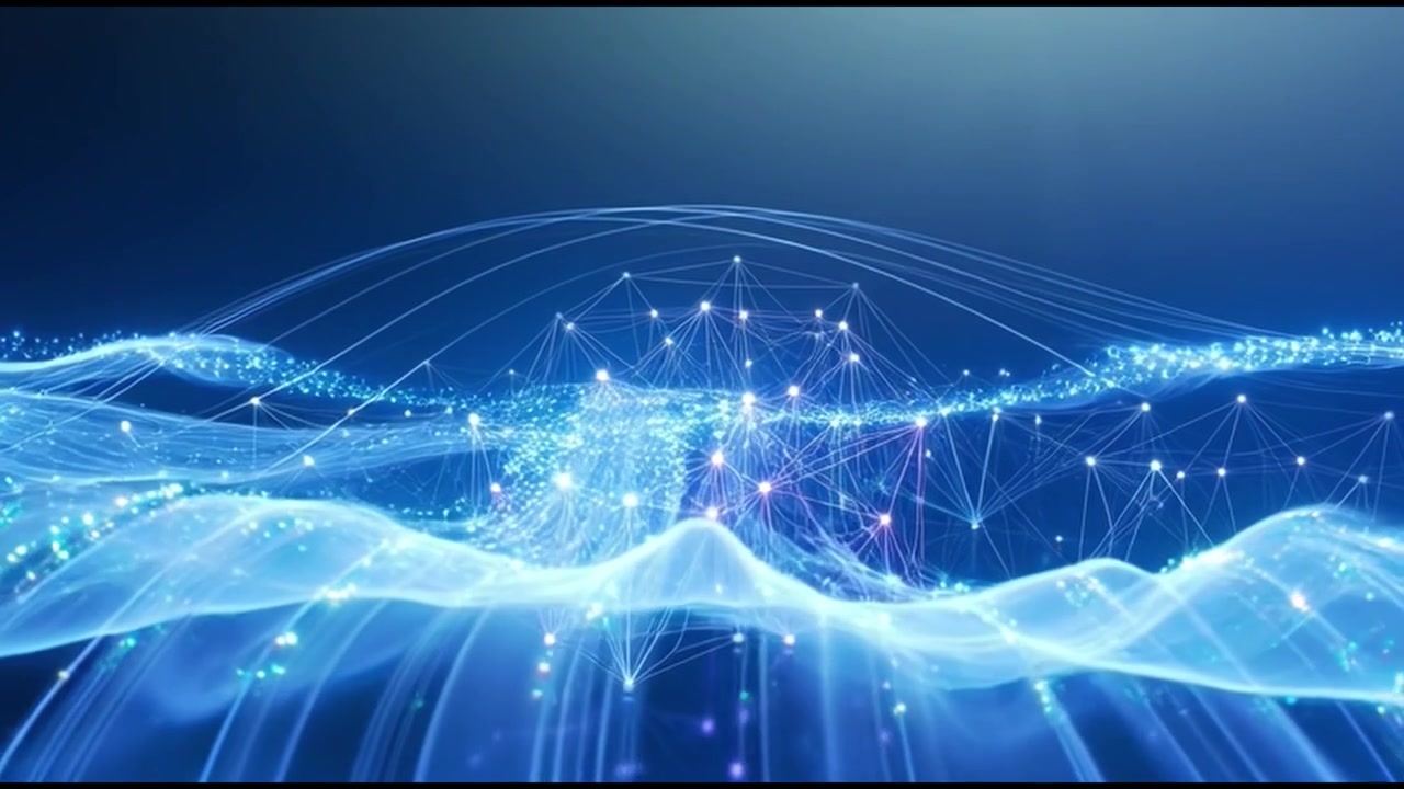 抽象数字网络连接，流动光波。