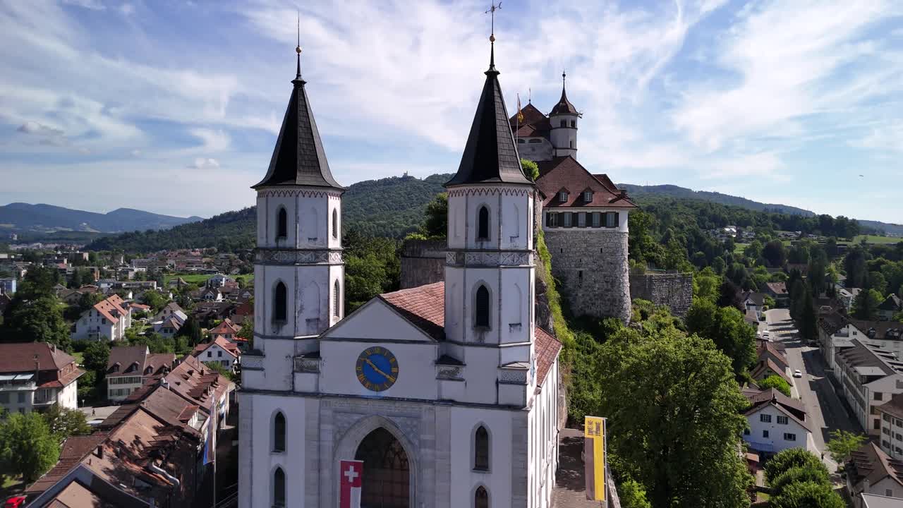 Reformed Church of Aarburg next to medieval castle Swiss heritage site