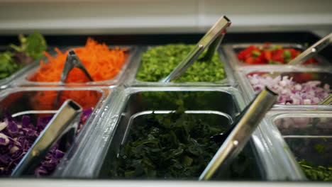 colorful salad bar options, shredded and prepped vegetables fill bins on salad bar, slider 4k