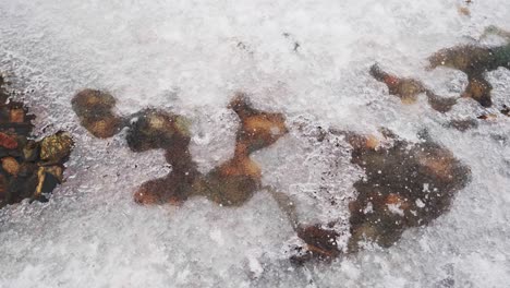 frozen river surface on wilderness during wintertime