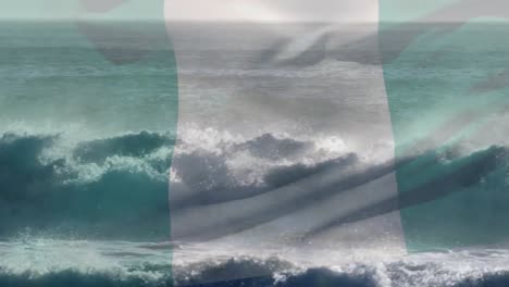 Animation-Der-Flagge-Nigerias,-Die-über-Der-Strandlandschaft-Weht