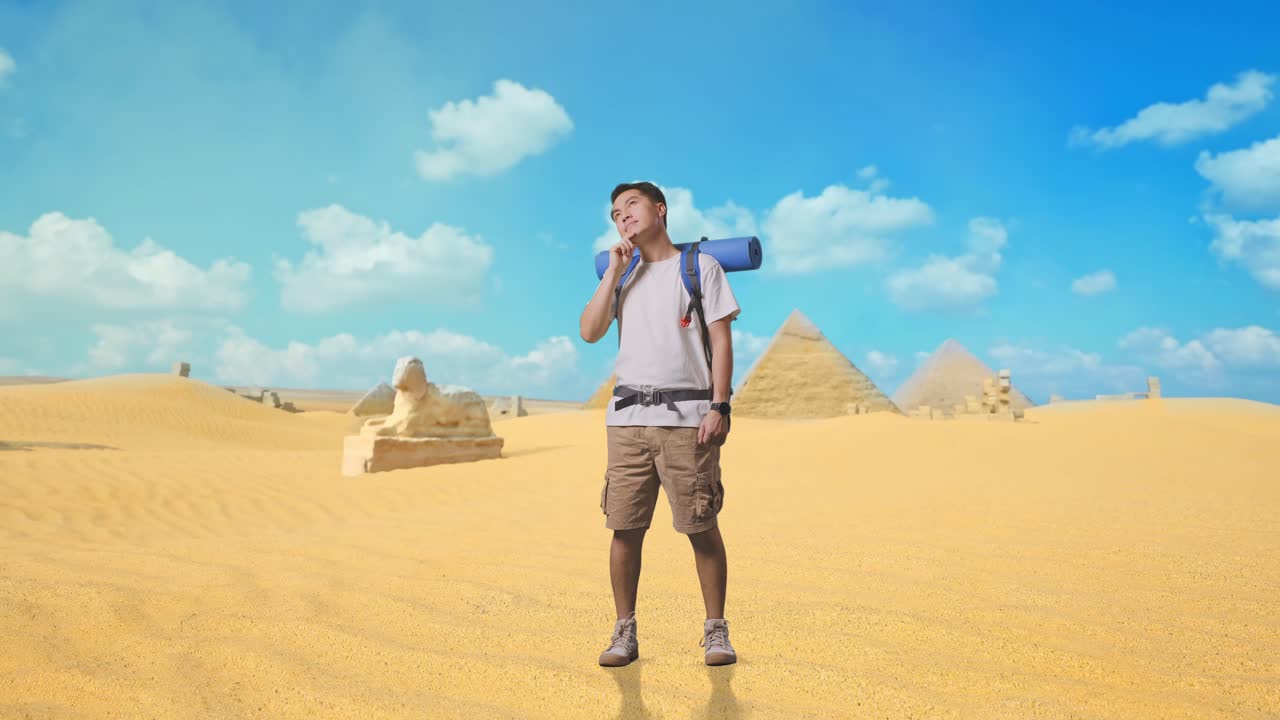 Man Hiking in the Egyptian Desert