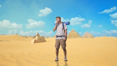man hiking in the egyptian desert