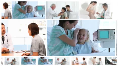 montage of doctors with their patients