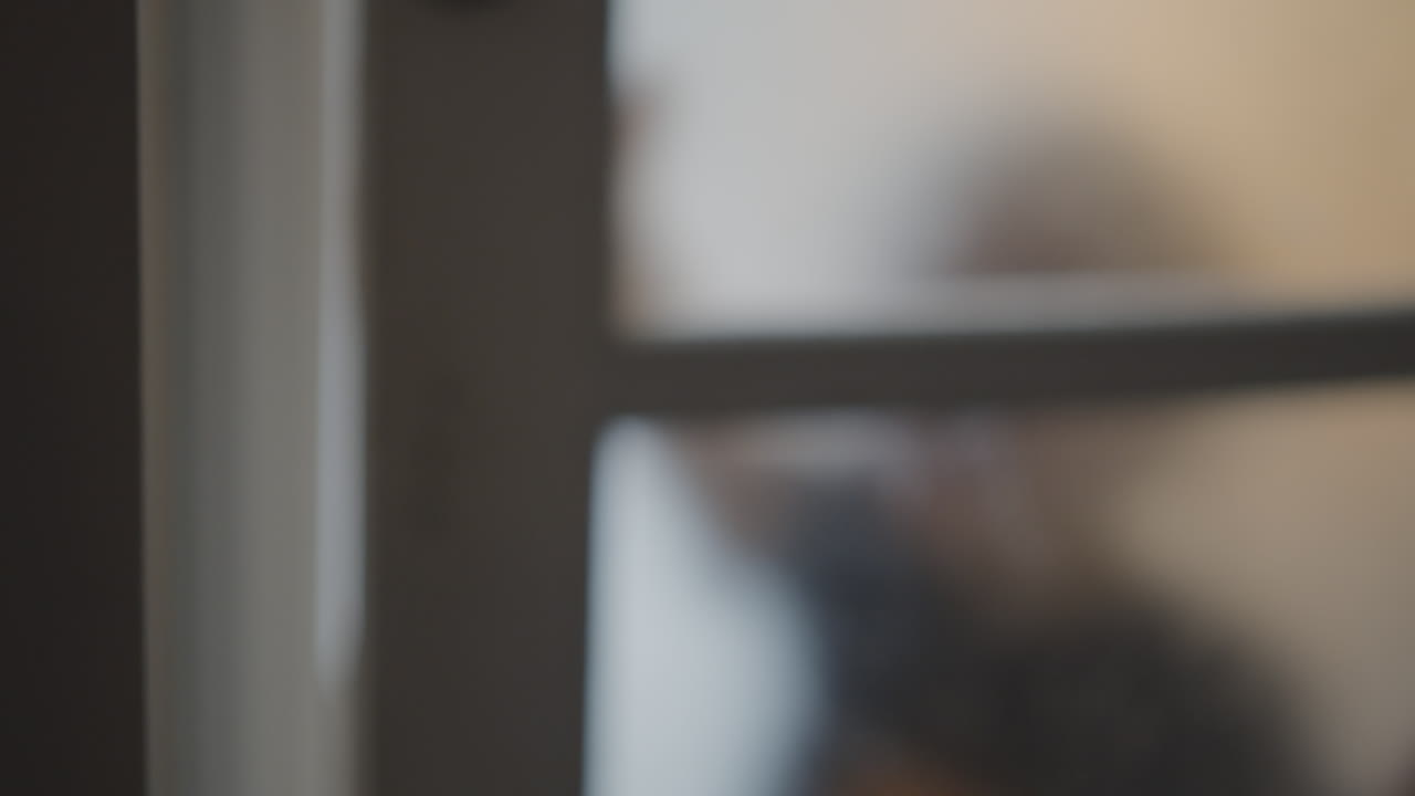 Little kid hiding behind the door