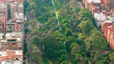 bird's eye view 70mm isolated view of el virrey park in bogota, colombia with light contamination