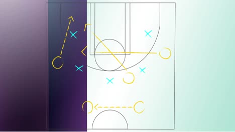 animación del plan de juego sobre rayas púrpuras y azules
