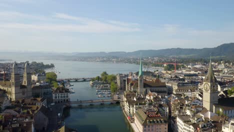 downtown zurich, switzerland on summer afternoon. pedestal up