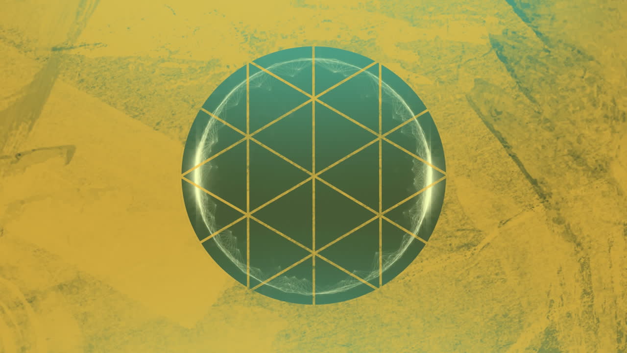 Triangle and circle design against textured yellow background