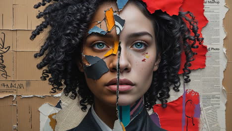 artistic mixed media portrait exploring identity and contrast