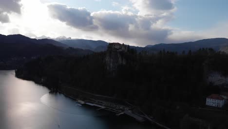 colorful bled in fall, with the rock top castle. medieval castle of bled with deep cliff on one side. castle on top of the huge rock. lake bled with castle, slovenia, europe.