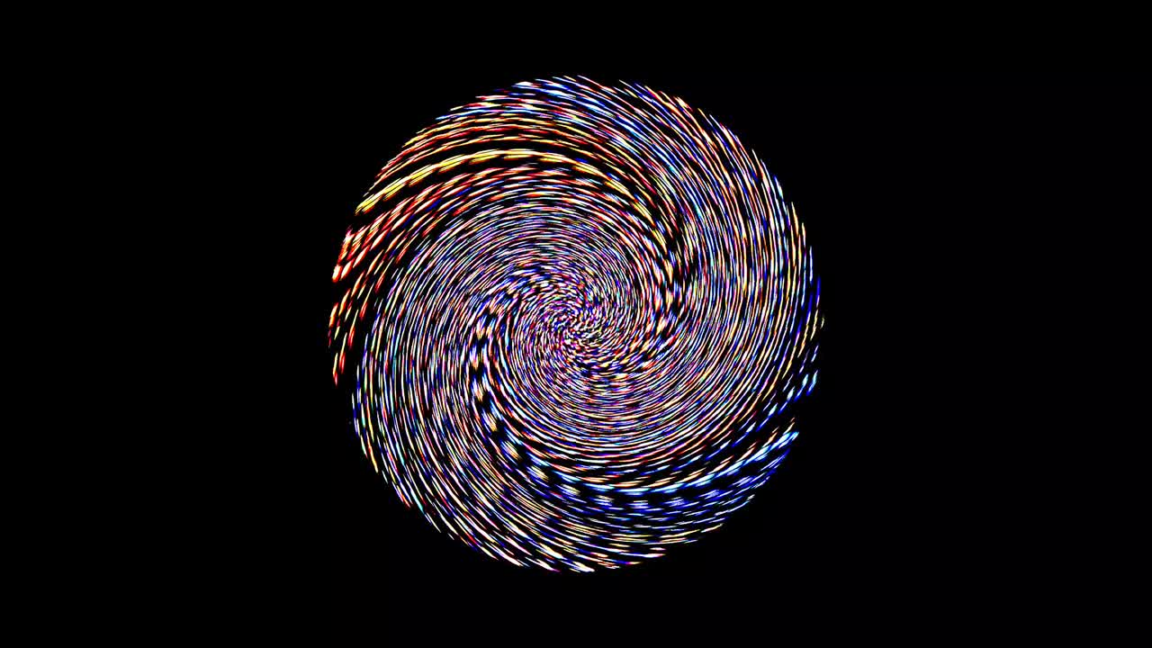 animación de giro suave girando coloridas formas de luz parpadeante, sobre un fondo negro