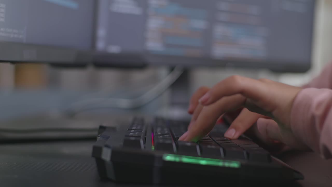 persona escribiendo en un teclado frente a un monitor de computadora que muestra código