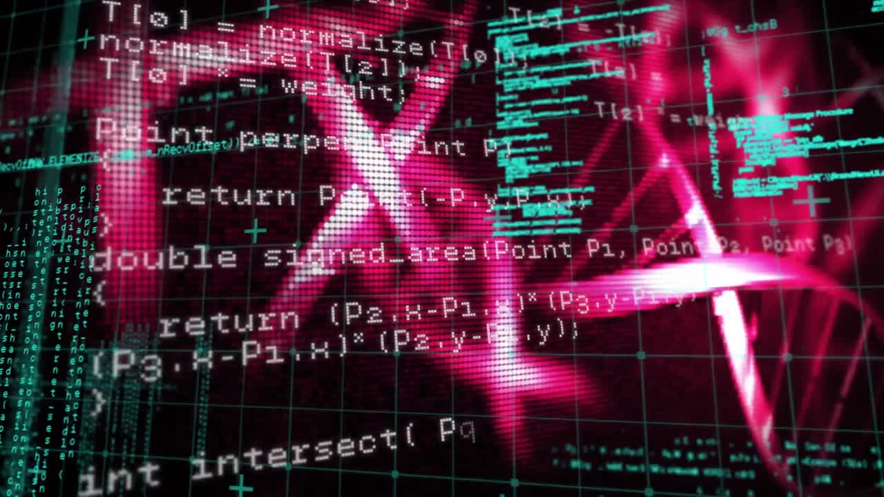 dna 가닥의 애니메이션과 과학적 데이터 처리