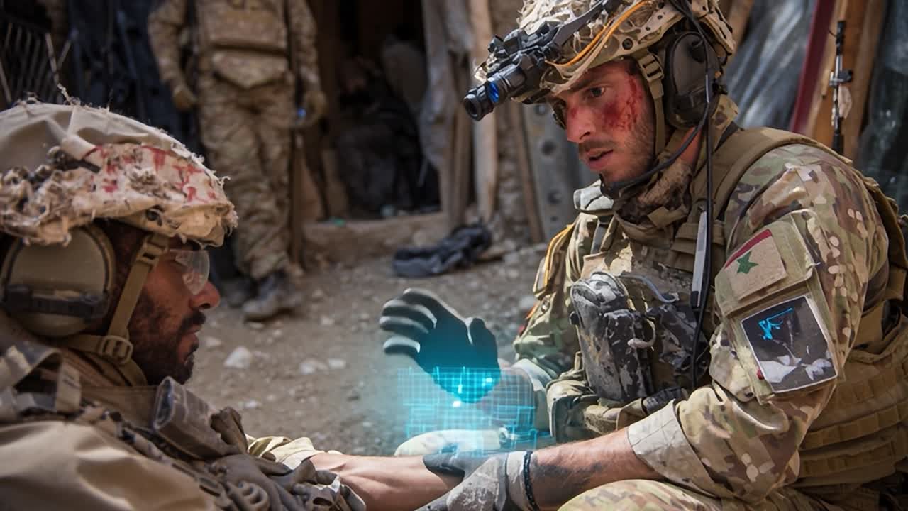 Militærpersonale yder lægehjælp i en kamppladssituation
