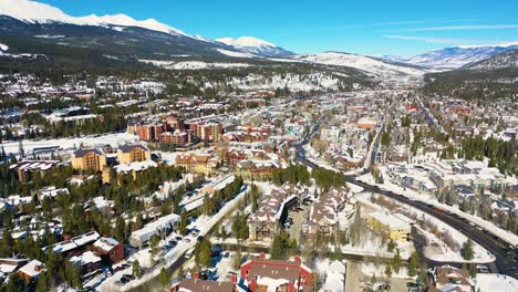 a beautiful aerial journey through a winter mountain town capturing its scenic beauty from the skies