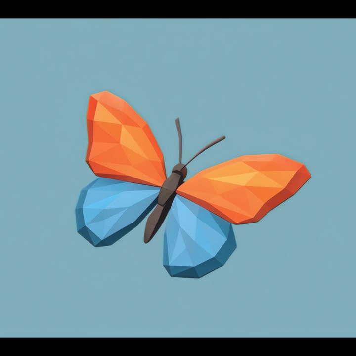 Low Poly 3D Butterfly Animation on Blue Background