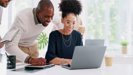 Winner,-laptop-or-black-woman-happy-with-success