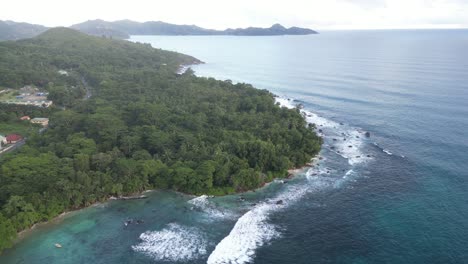 aerial view of tropical island coastline