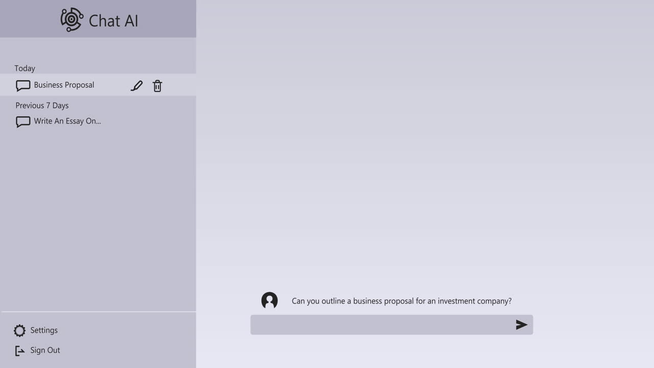 animación de los iconos de chat y procesamiento de datos sobre un fondo blanco