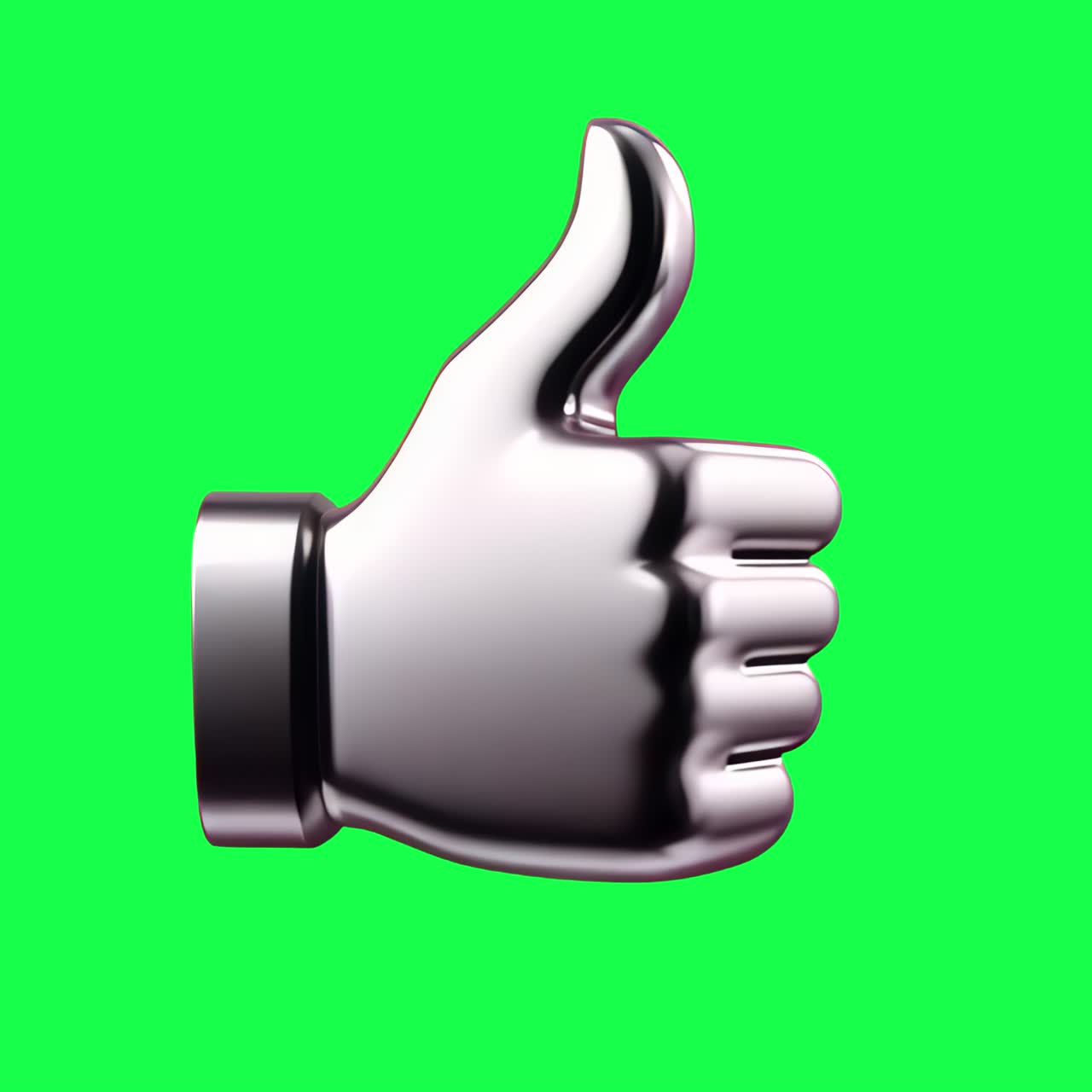 Metallic thumbs-up animation, transparent 4K video, green screen