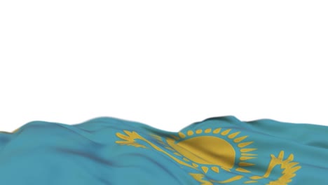 kazakhstan fabric flag waving on the wind loop. kazakh embroidery stitched cloth banner swaying on the breeze. half-filled white background. place for text. 20 seconds loop.