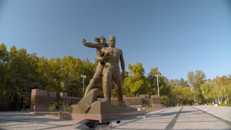 the monument of courage in tashkent, uzbekistan dedicated to the strongest earthquake of 1966