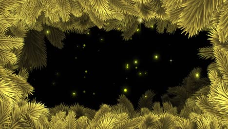 animation of christmas fir tree decorations and glowing lights in winter scenery