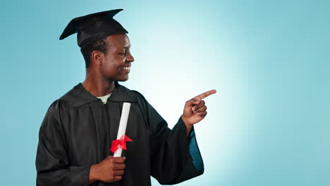 Education,-graduate-and-hand-pointing-by-man