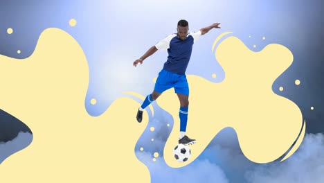 animation of football player with ball over yellow splodges